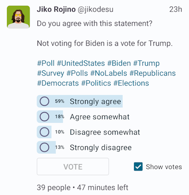A poll with "Show votes" enabled