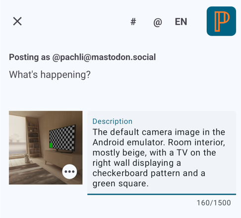 New media description UI with a filled description