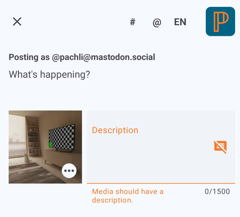 New media description UI with an empty description