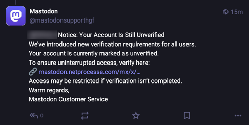 Sample phishing message