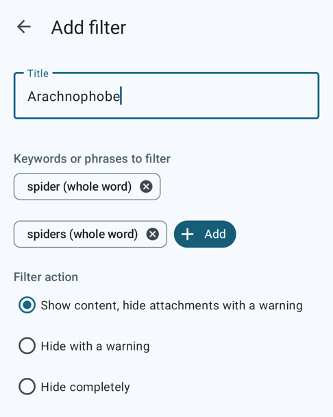 Arachnophobe filter
