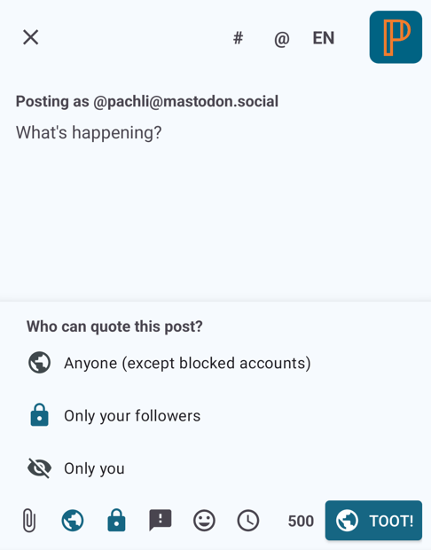 'Who can quote your post' popup when writing a post