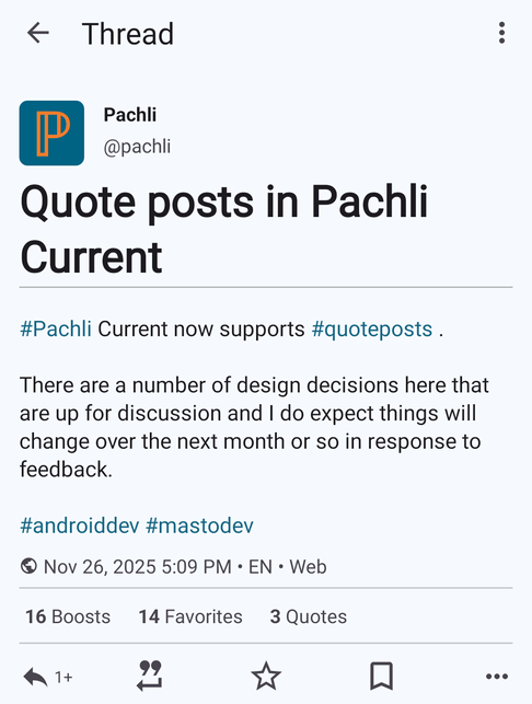 Thread view, with new 'Quotes' count
