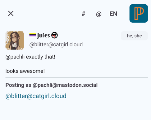 Pronouns display when replying