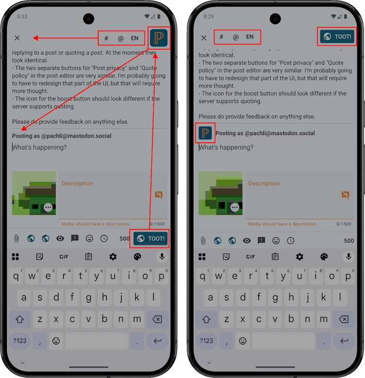 Before and after on large devices