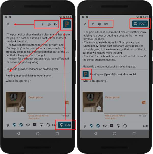 Before and after on small devices