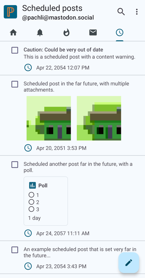 Scheduled posts in a tab