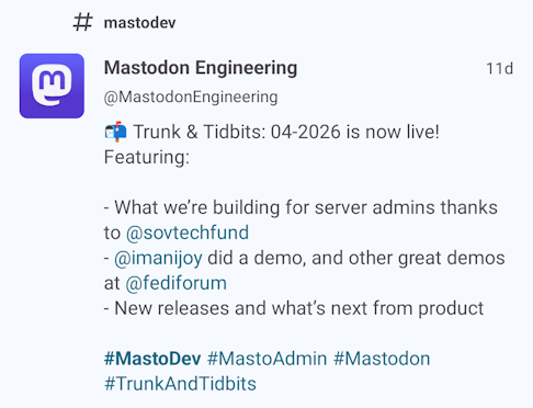 Post using the followed hashtag #mastodev